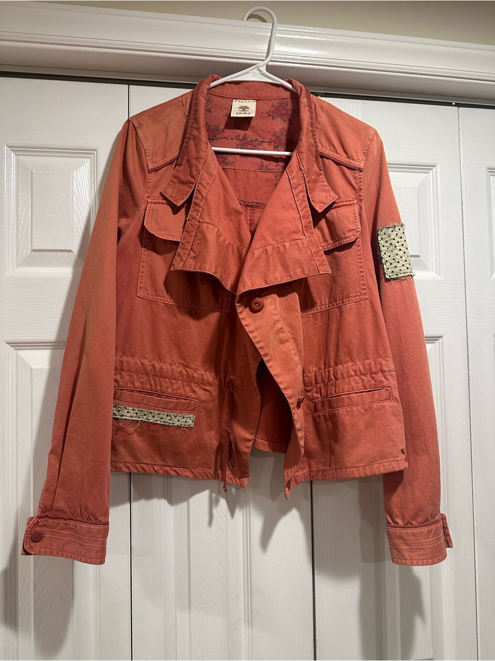 Aloka home Women's Rust Utility Jacket with Patch Details boho